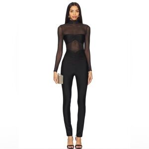SEROYA X Revolve Brietta Bandeau Mesh Catsuit in Black